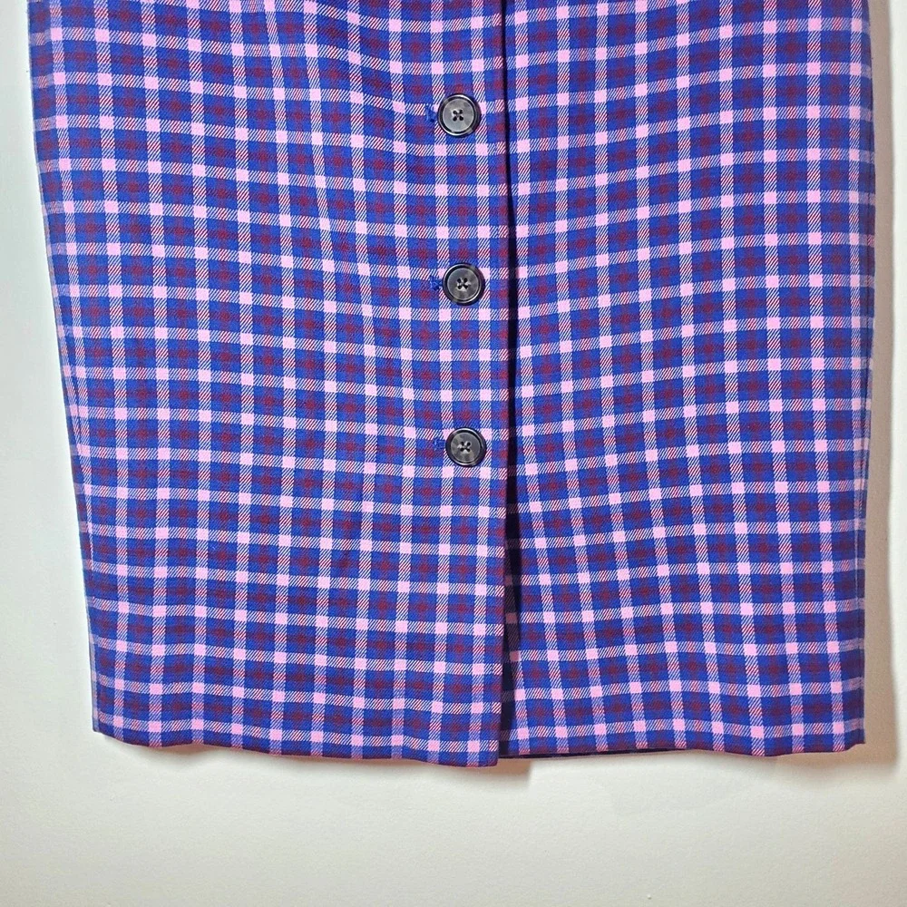 J. Crew Button-front Pencil in Mott Plaid Royal Petunia Check Skirt Size 6‎